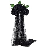 June Bloomy Day of the Dead Headpiece Rose Floral Crown Veil Halloween Costume Mexican Flower Headband