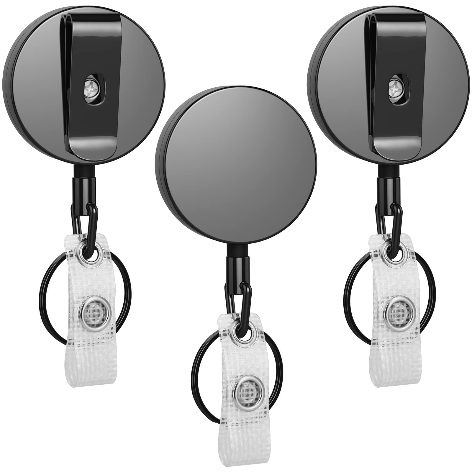 Photo 1 of 3 Pcs Heavy Duty Badge Reels Retractable Badge Holder, Selizo Metal Retractable Keychain Badge Reel ID with Belt Clip Key Ring for Key Name Card Holder