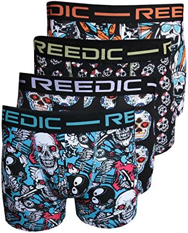 Reedic Men's Low Rise Cotton Boxer with Skull Design Pack of 4