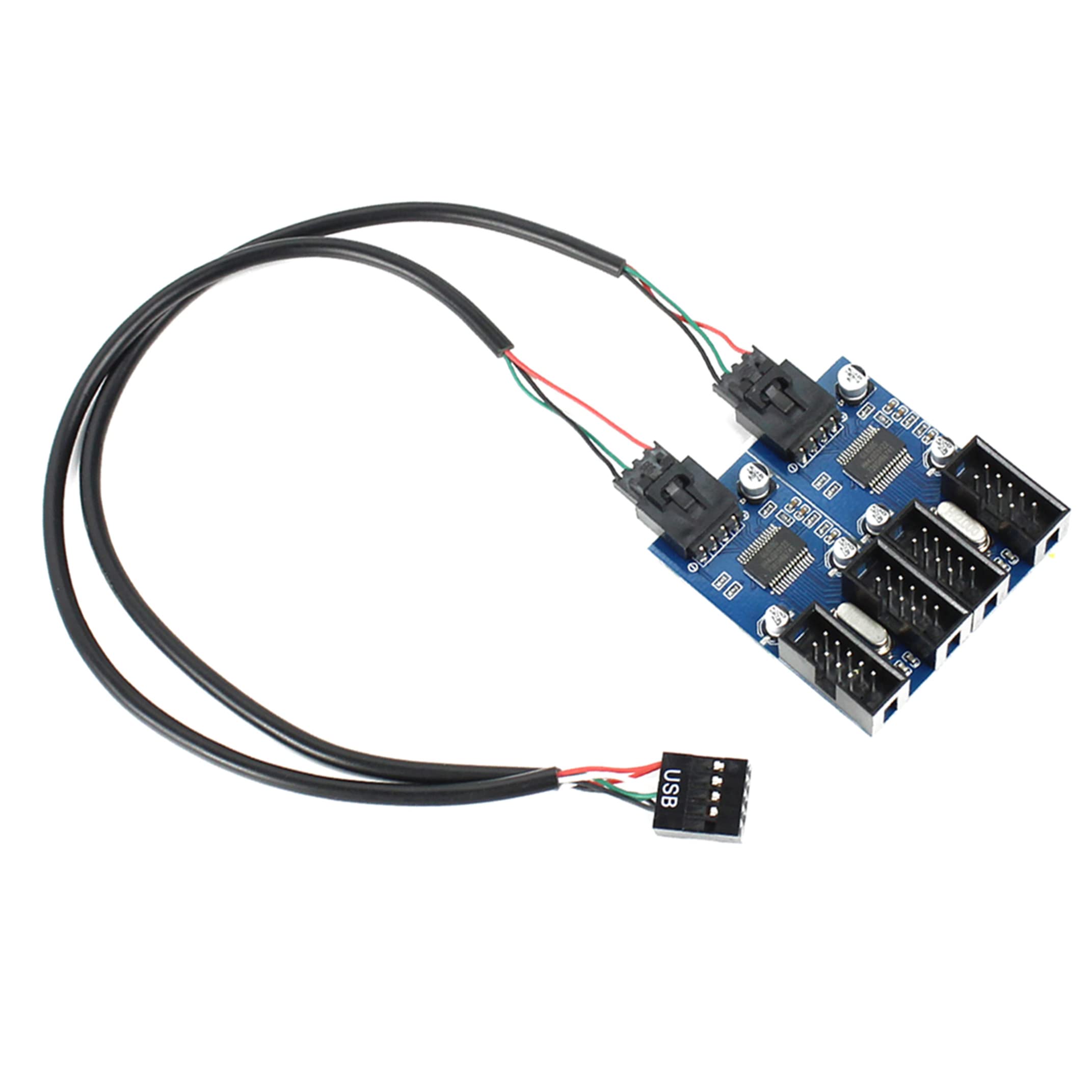 winwill 9pin USB Header Male 1 to 4 Female Extension Card USB 2.0 Splitter Cable Connector for Motherboard, 9Pin Internal USB Hub Port for CPU, WiFi Receiver, Fans, and RGB Light