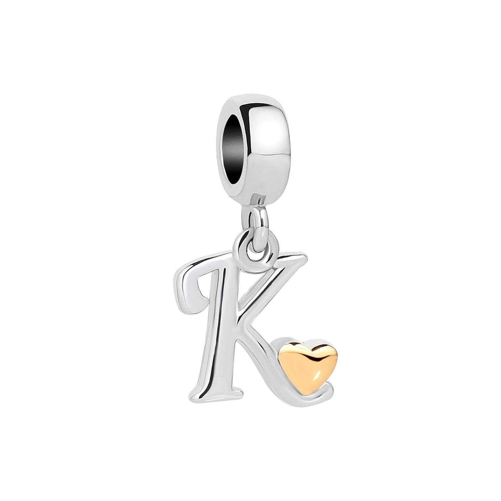 K Initial Letter Gold Heart Charm for Pandora Charms Bracelets Name Alphabet Birthday Jewellery Gift for Women Daughter Granddaughter Sister Friendship
