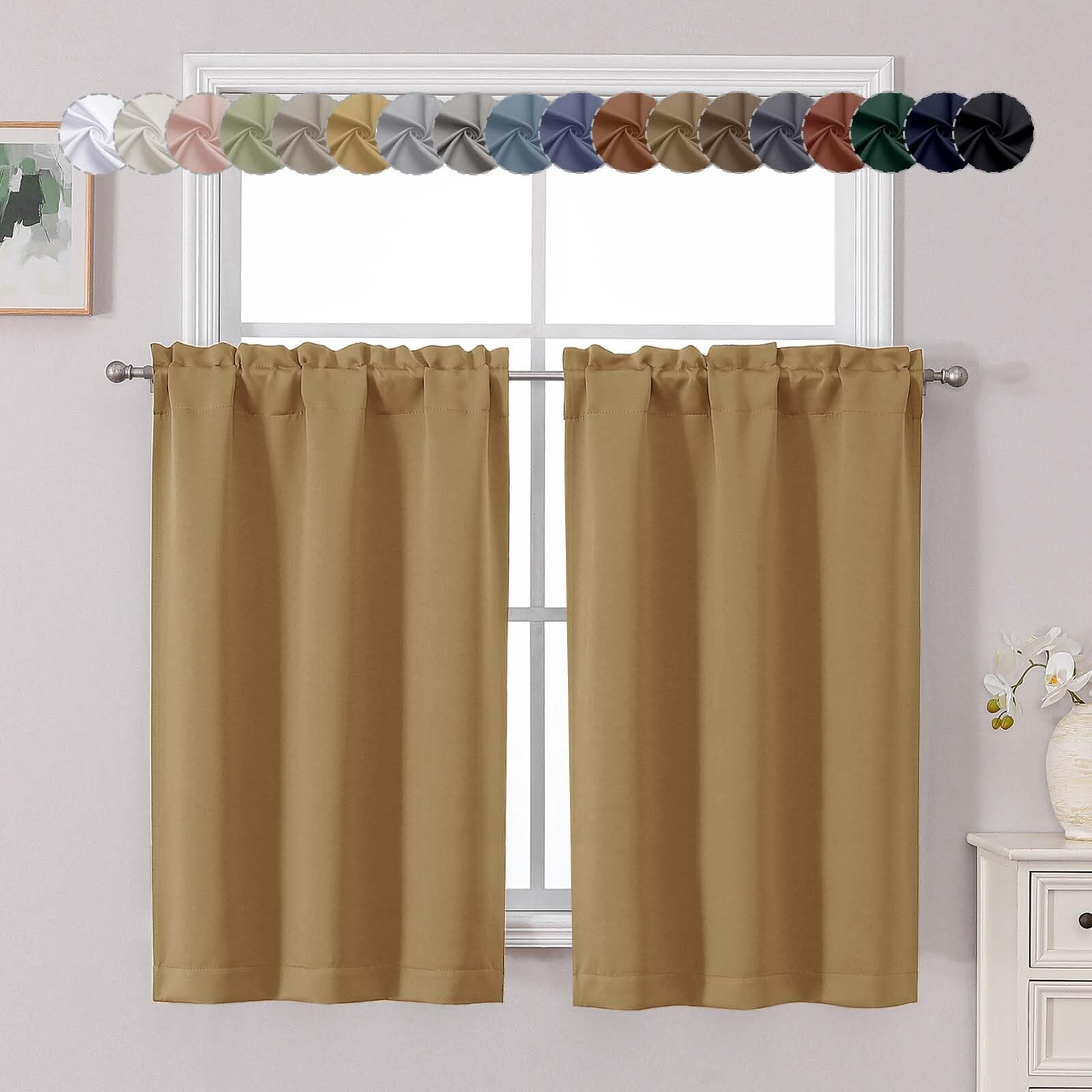 Photo 1 of Chyhomenyc Gold Short Blackout Curtains 45 Inch Length, Small Kitchen Curtain Tier Rod Pocket Half Window Curtains for Bathroom Basement Cabinet Camper RV Bunk, 2 PCS, Each 30" Wx45 L