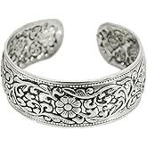 OIDIMS Vintage Carved Flower Cuff Bracelet for Women Fashion Open Upper Arm Wrist Band Stackable Wide Bangle Wristbands Adjustable Armlet Armband Bicep Bracelet Personalized Ethnic Statement Jewelry