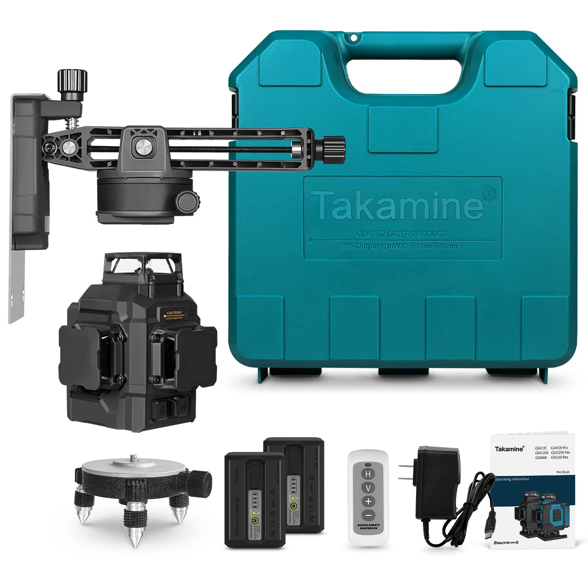 Takamine 12 lines 3D Self-Leveling laser level Pro,3x360 Green Cross Line with Burst flash mode and brightness adjustment, Remote Controller, Magnetic Rotating Stand Included