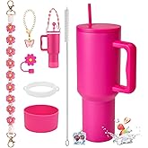 40 oz Tumbler with Handle and Straw & 6PCS Cup Accessories for 40 oz Cup - Vacuum Insulated Stainless Steel Double Wall Water Bottle Travel Coffee Mug - Holiday Gifts for Women Men (Raspberry Vibes)