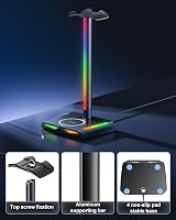 New Bee RGB Headphone Stand Wireless Charger 2 USB-C 1 USB Black Gaming Headset view 5