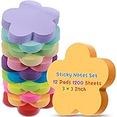 Leinuosen 12 Pieces Sticky Notes Shape 3 Inch Bright Colors Self-Stick Pads Multiple Colors Sticky Notes Back to School Gifts for Classroom Office Supply, 100 Sheets/pad(Flower)