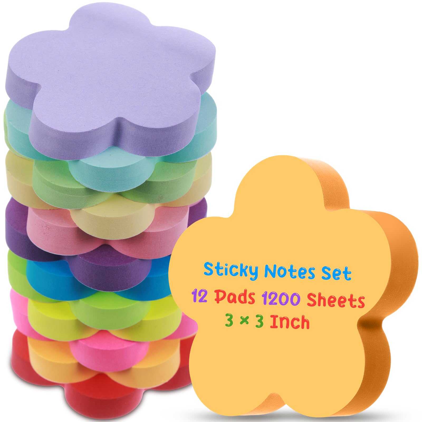 Photo 1 of Leinuosen 12 Pieces Sticky Notes Shape 3 Inch Bright Colors Self-Stick Pads Multiple Colors Sticky Notes Back to School Gifts for Classroom Office Supply, 100 Sheets/pad(Flower)