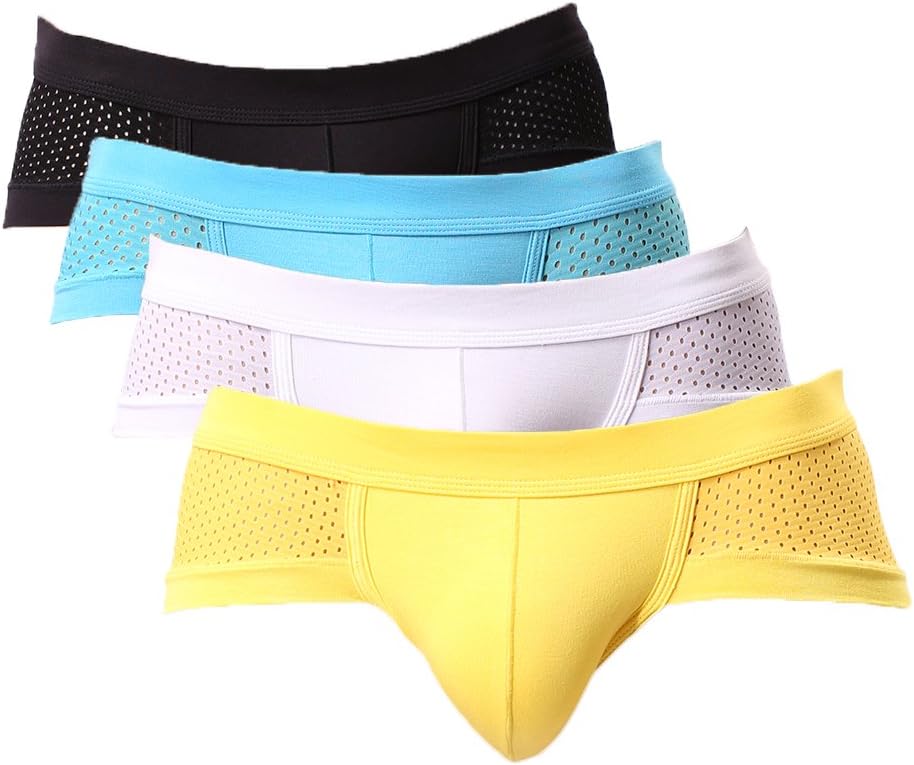 Erjing Ice Silk Men's Underwear Body Mesh Sexy Breathable Briefs 4 Pack