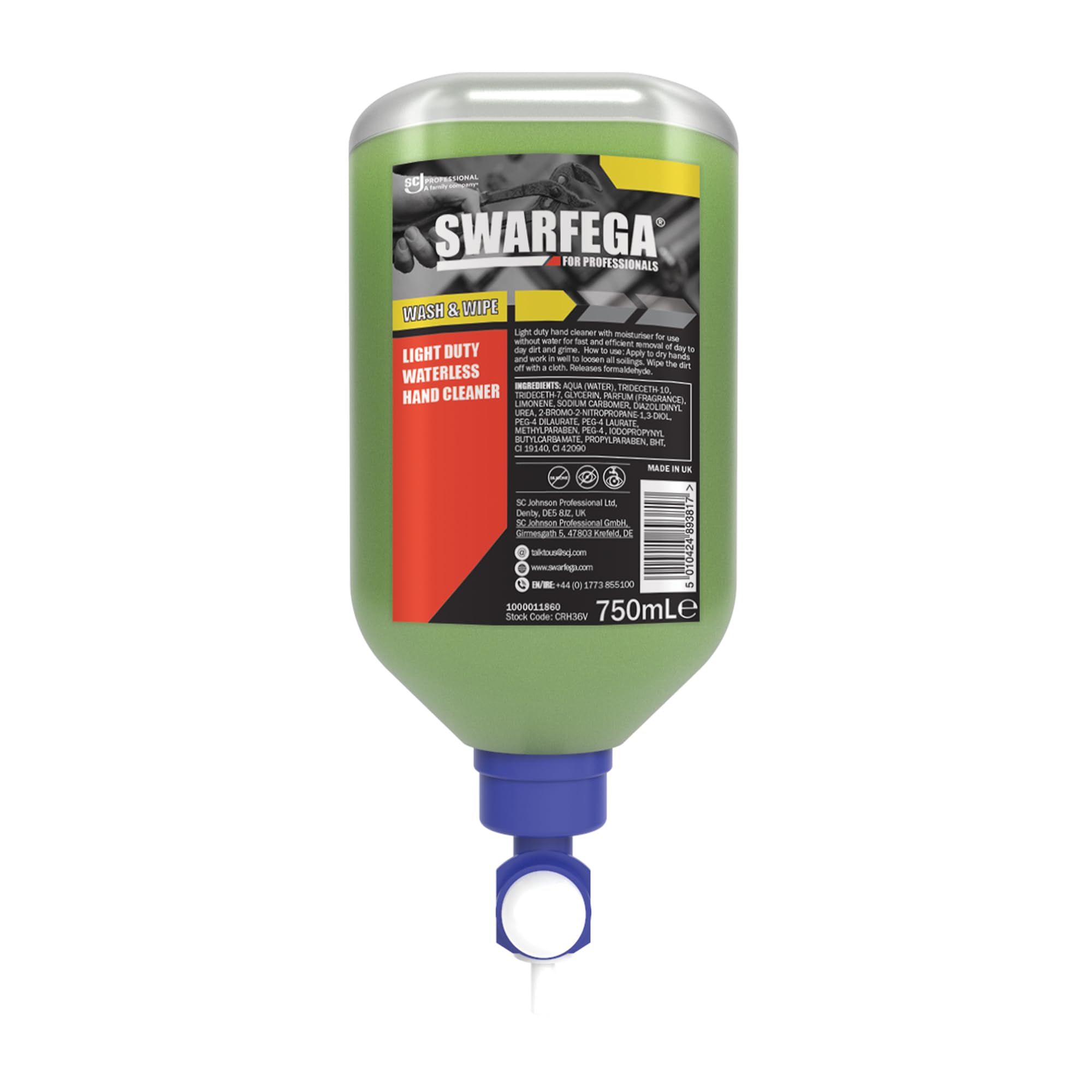 Swarfega Wash and Wipe – Heavy Duty Hand Cleaner – Removes Oil, Grease & Dirt – No Water Needed – 750ml Cartridge – For Professional Use Only