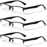 V.W.E. 3 Pairs Rectangular Half Rim Reading Glasses - Simple Classic Clear Lens Reader - Spring Hinges