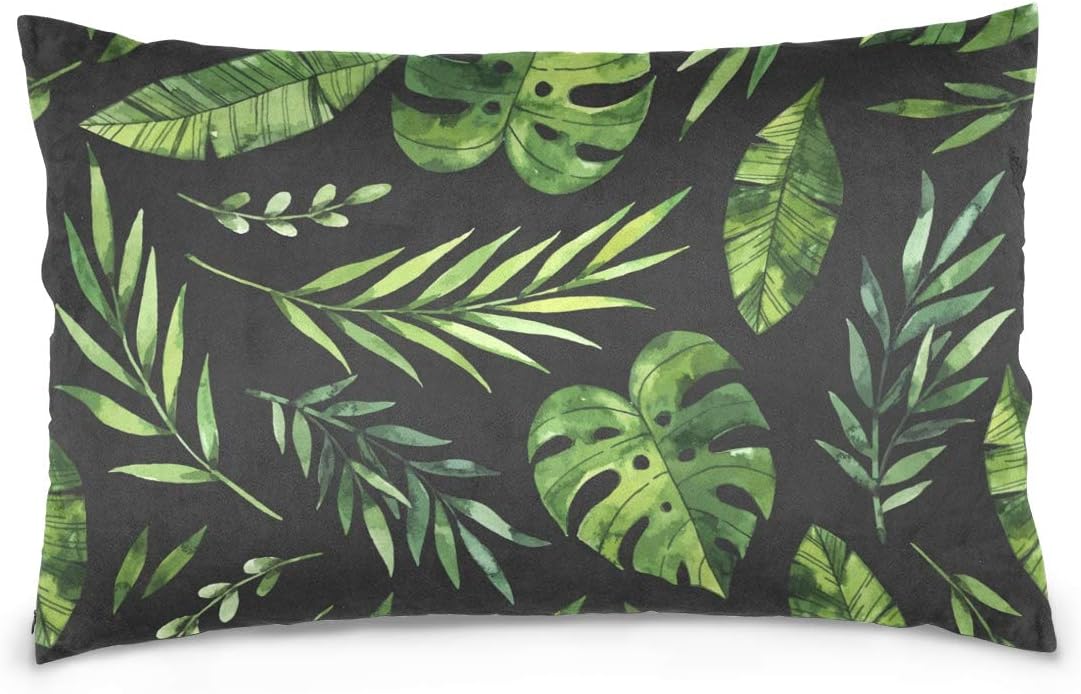Tropical Black Green Leaf 16x24 inches Pillow Case Cover Pillowslip Cushion Pillowcases Protectors Slip Bed 40x60 cm Bedroom Single