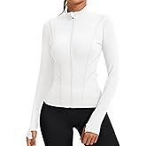 Rapbin Women's Slim Fit Workout Jackets Full Zip Long Sleeve Running Athletic Tops Yoga Shirts with Thumb Holes