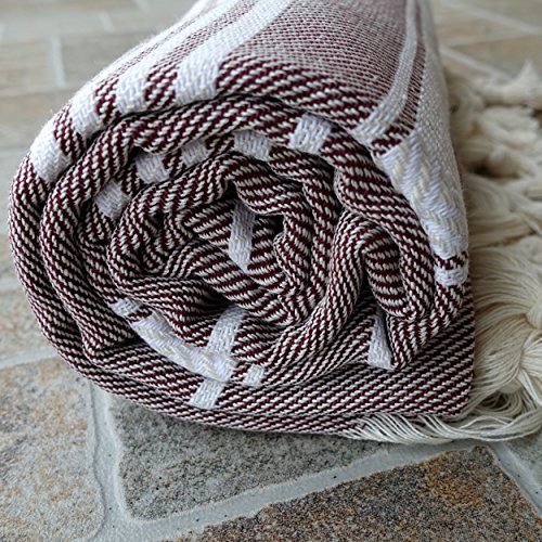Dandelion - Basic Pattern - Naturally-Dyed Cotton Turkish Towel Peshtemal - 71x39 Inches - Burgundy