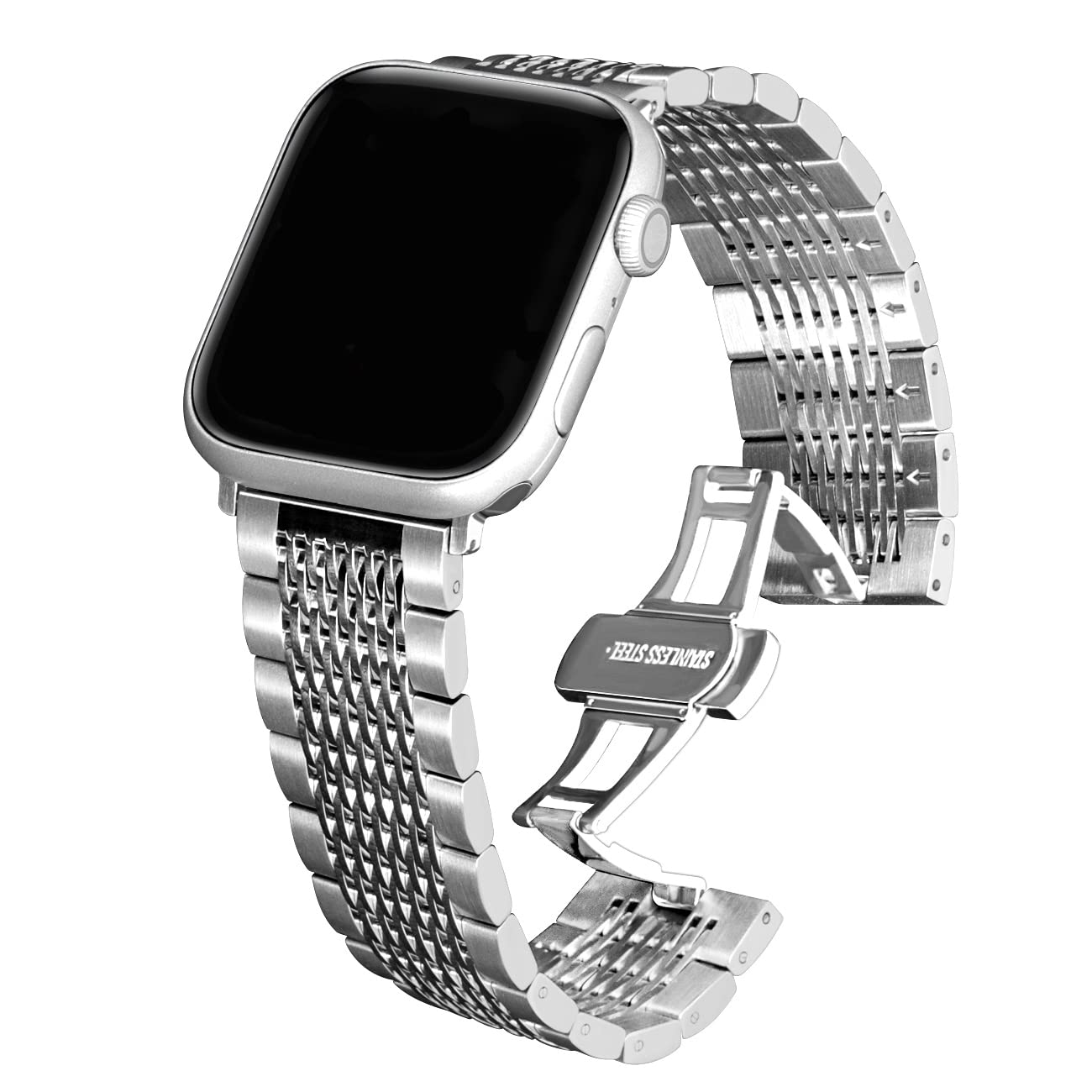 Kai Tian Solid 38mm 40mm 41mm Polished&Matte Mesh Watch Strap Compatible for Apple Watch Band Stainless Steel Replacement Bracelet for iWatch Series 7 6 5 4 3 2 1 Sport Silver