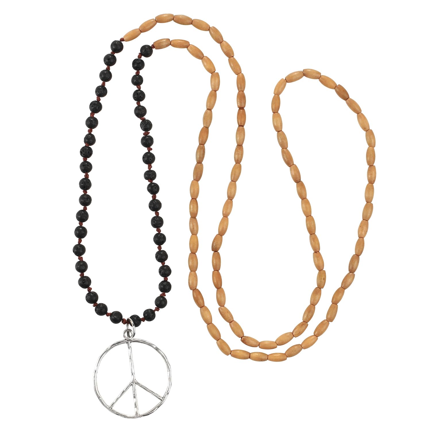 KELITCH Classic Peace Pendant Necklace Love Hippie Frosted Crystal Beaded Long Chain Necklaces (Lava 0C) — image 1