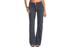 SGASY Casual Flare Pants for Women Classic Stretch Twill Pants High Waisted Chino Pants Comfy Wide Leg Pants with Pockets