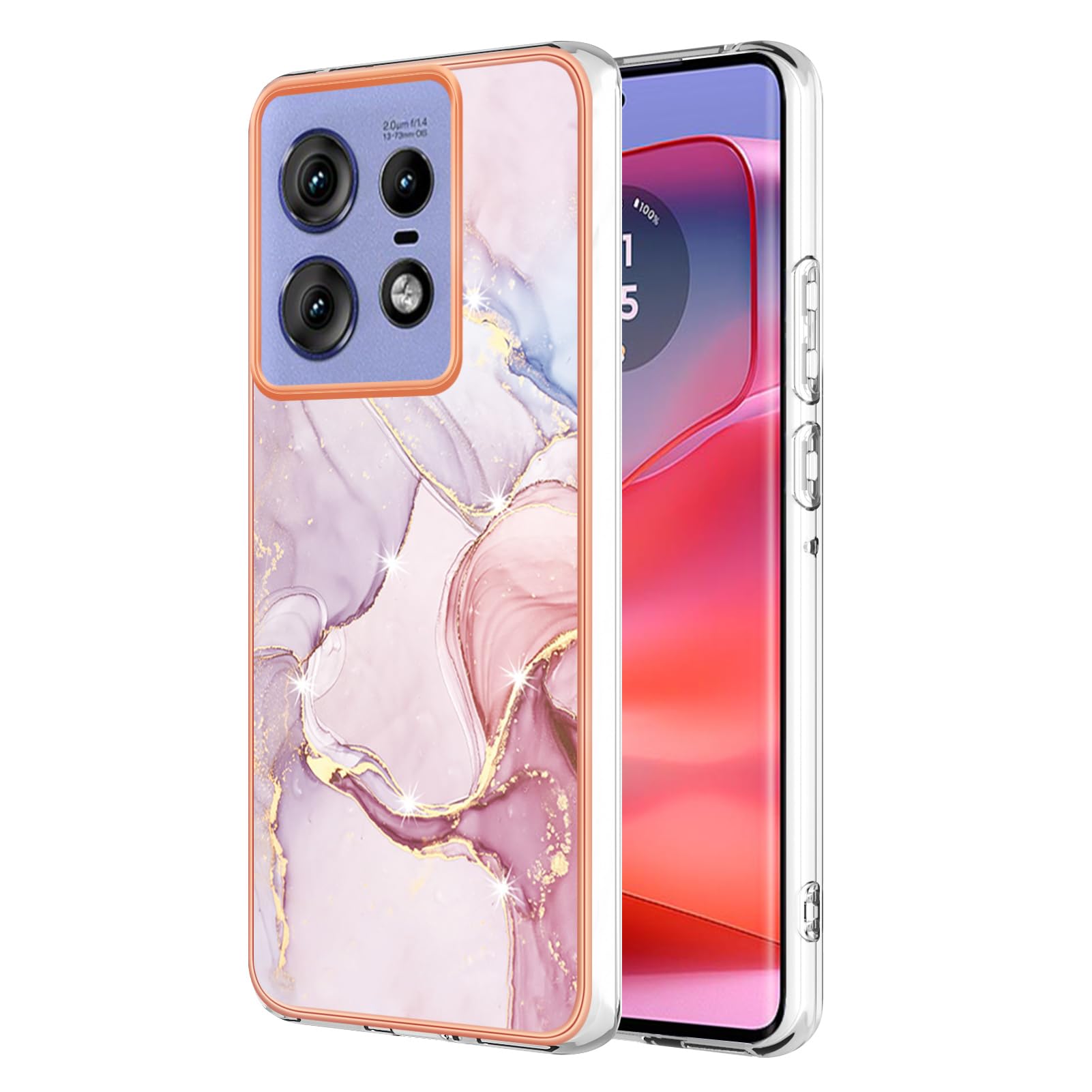 Sawiqpd for Motorola Moto Edge 50 Pro 5G Case, Glitter Sparkle Marble Effect Soft Silicone Phone Cover Slim TPU Bumper Shockproof Scratch-resistant Protective Case for Moto Edge 50 Pro, Rose Gold