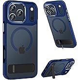 MAKAVO Magnetic for iPhone 17 Pro Case with Stand, Compatible with MagSafe, Slim Translucent Matte Military-Grade Drop Protection Phone Cover, Blue