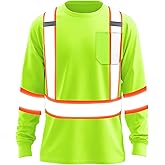 JOYYANGFANG High Visibility Shirt Hi Vis Long Sleeve Shirts for Men Women Reflective Class 3 Safety Shirts