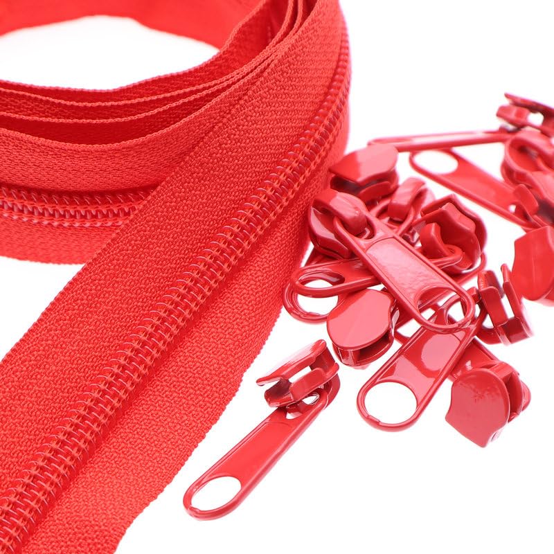 Leekayer #5 Red Nylon Coil Zippers by The Yards Bulk 10 Yards with 25pcs Sliders for DIY Tailor Sewing Craft,Bag,Luggage,Dress,Sofa Cushion,Pillow(Red)