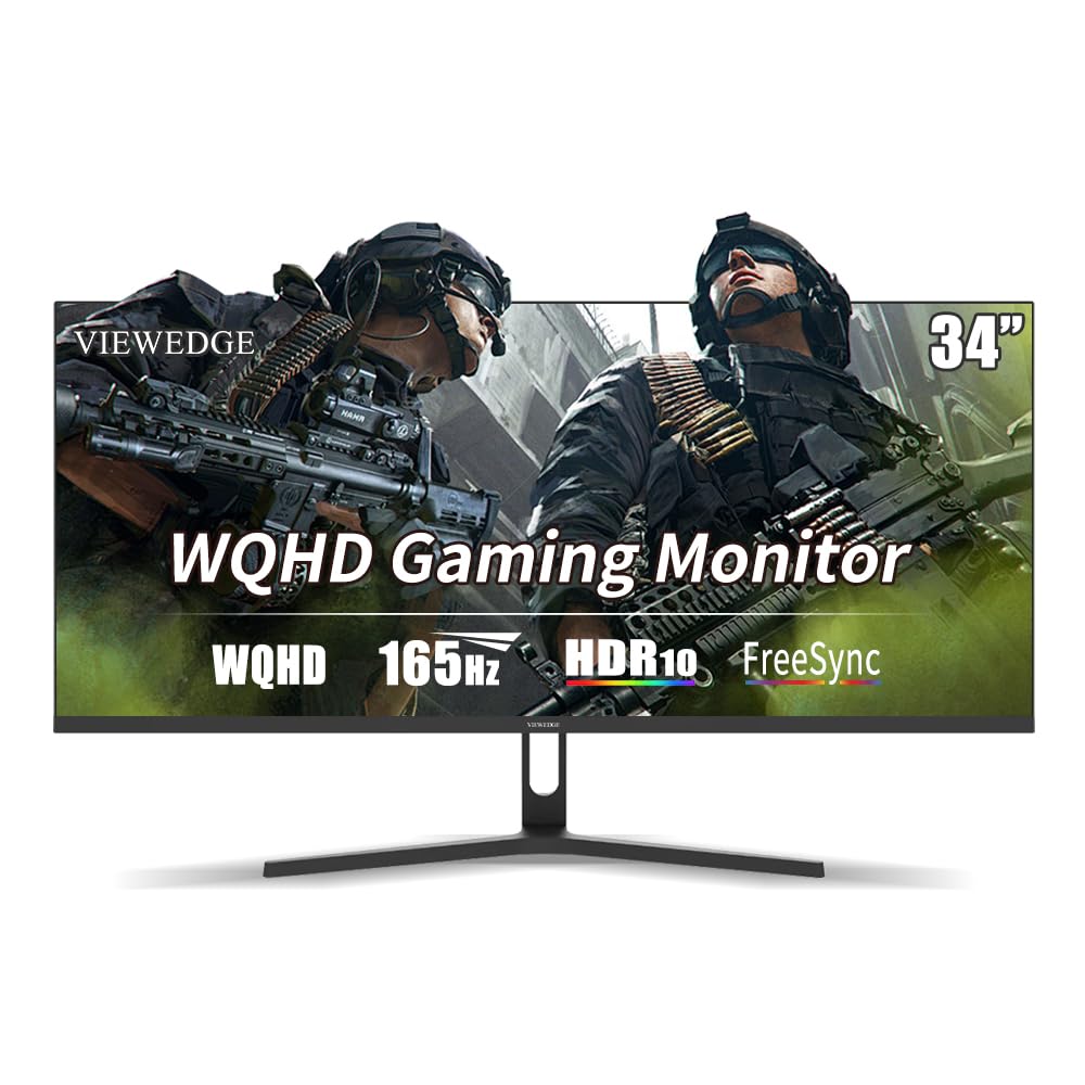 Viewedge Gaming Monitor 34 inch WQHD (3440x1440p) 165Hz Computer Monitor, 1ms 120% sRGB HDR10 VA DisplayPort HDMI Monitor, Wall Mountable Built-in Speakers Image