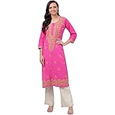 Ada Hand Embroidered Indian Chikankari White Cotton Kurta Kurti Tunic for Women A208441