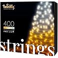 Twinkly Strings 400 White LED, LED Light String for Outdoor and Indoor, Warm to Cool White Christmas Lights, Mappable LEDs, Compatible with Alexa, Google Home, IP44, App Control, Black Wire, 105ft