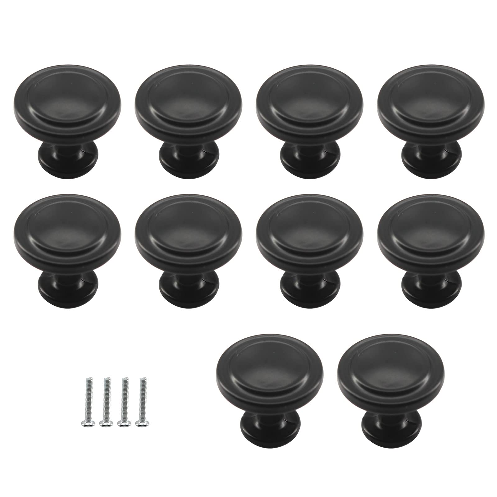 Zerniple Solid Aluminum Alloy Round Knob Single Hole Knob Black Handle Pull for Kitchen Cabinet Cupboard Drawer Wardrobe,31x26mm (10 Pieces)