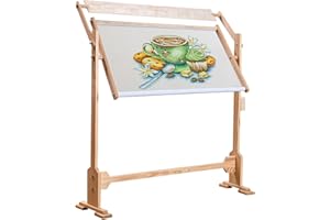 GMSLUU Cross Stitch Frame Stand, 360° Adjustable Embroidery Stand Wooden Frame Cross Stitch Floor Stand Needlework Stand Holder Lap Table Craft Sewing Tool for Cross Stitch Needlework Art Craft Sewing DIY