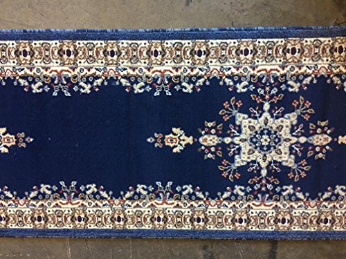 Traditional Persian Area Rug Dark Navy Blue Design 510 (31 inch X 15 feet 8 inch)