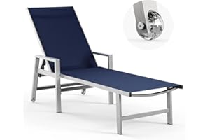 Vexwalx Patio Chaise Lounge Chair Outdoor with Wheels&Armrests, Aluminum Pool Lounge Chairs 5-Position Adjustable Recliner, Outdoor Beach Lounge Chairs for Poolside, Patio, Deck, Yard, Navy Blue