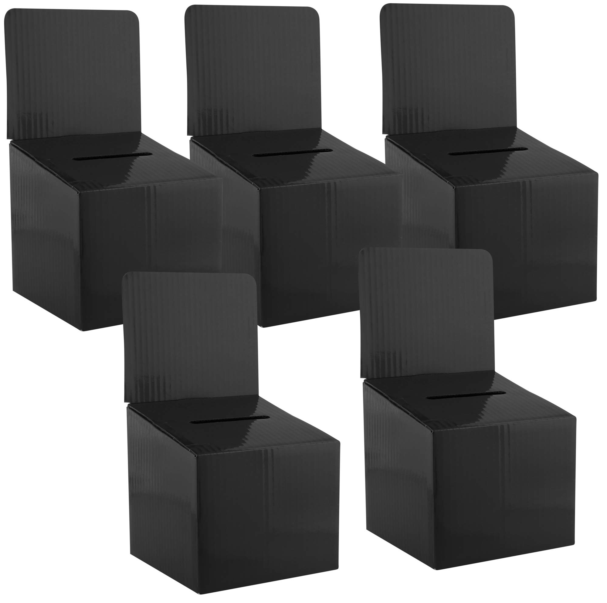 My Charity Boxes - Pack of 5 - Black Medium Cardboard Suggestion Boxes - 6"X6"X6" with 6"X6" Display Area