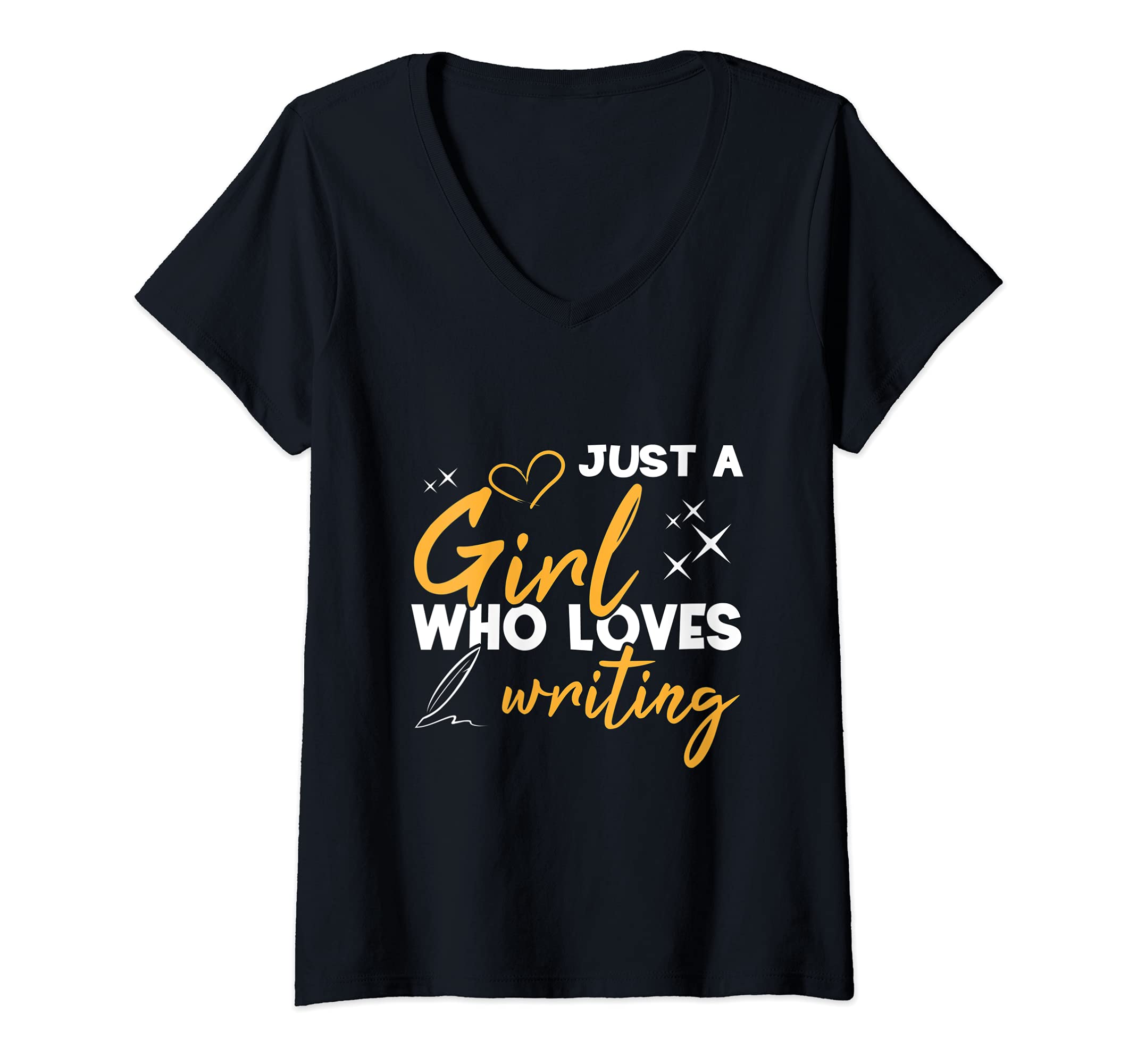 Womens Just A Girl Who Loves Writing Funny Book Author Writer Girl V-Neck T-Shirt
