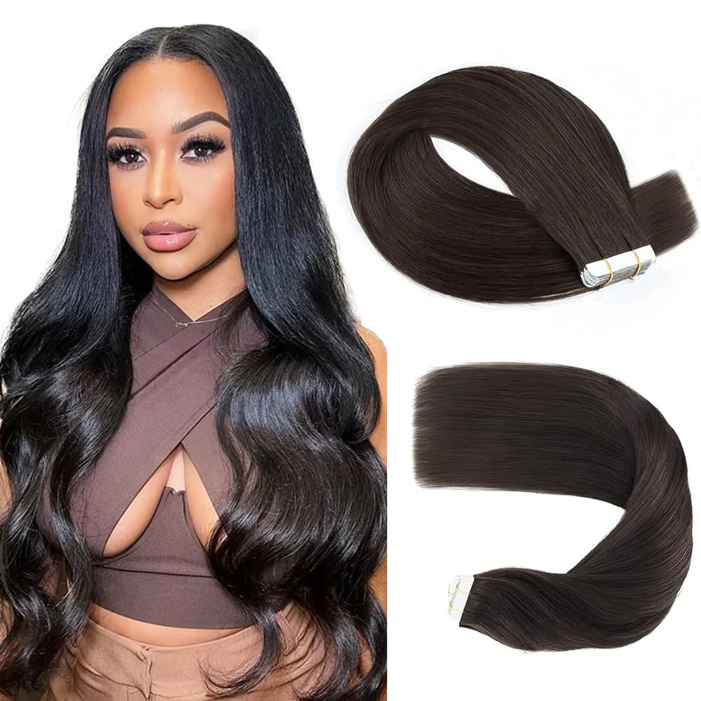 Photo 1 of #1B Natural Black Tape in Extensions Human Hair 28 Inch Black Straight Tape in Seamless Extensions Real Human Hair Skin Weft Seamless Invisible Unprocessed Virgin Remy Hair 50g 20 Pcs