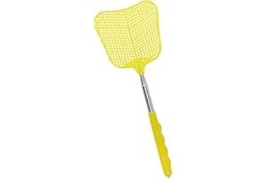 MYSTICHOME Fly Swatter 1 PCS, Durable Heavy Duty Plastic Fly Swatters, Stainless Steel Telescopic FlySwatter for Indoors/Outdoor/Kitchen/Garden (Yellow)