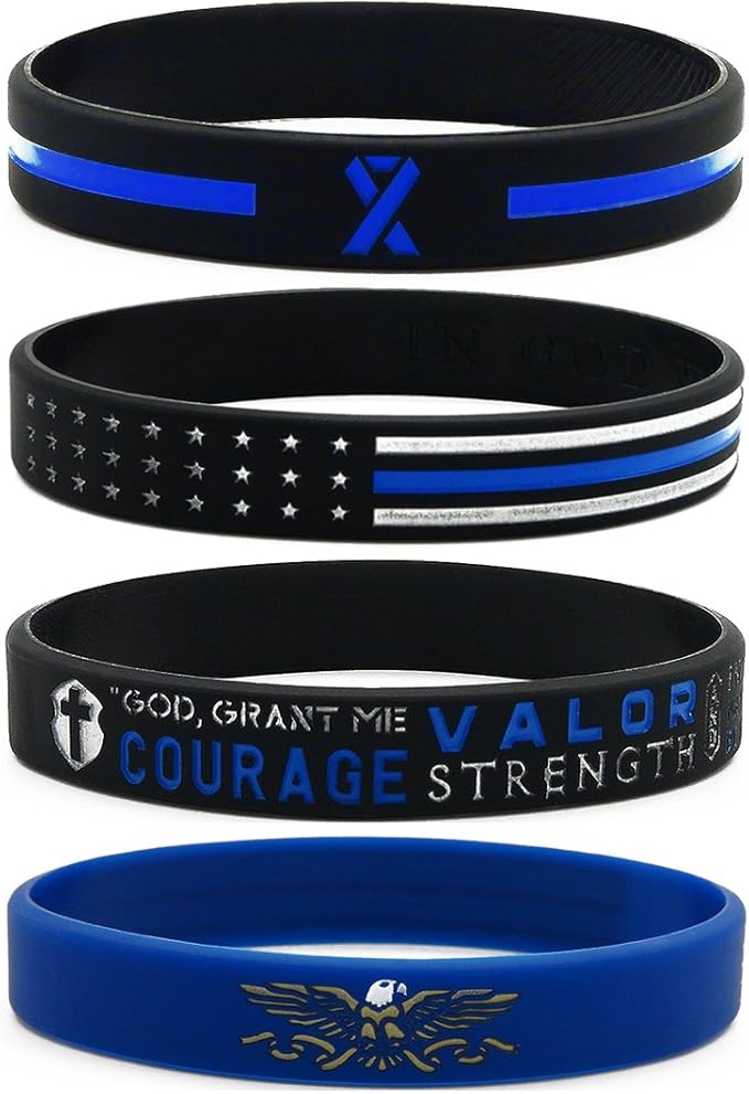 "Thin Blue Line" Silicone Wristband Set with Policeman's