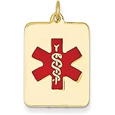 14k Yellow Gold Medical ID Pendant with Red Star of Life and Rod of Asclepius Symbol, Emergency Alert Charm for Men and Women, Health Tag, Unisex Medical Jewelry for Safety and Awareness