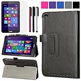 BIRUGEAR ASUS VivoTab 8 M81C Case, SlimBook Leather Folio Stand Case Cover for ASUS VivoTab 8 (M81C) M81C-B1-BK 8-Inch Windows 8.1 Tablet / Signature Edition ( M81C-B1-MSBK )Tablet -Black + Screen Protector & 3pcs Stylus