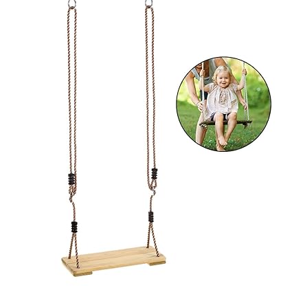 Docooler Outdoor Adult Tree Swing Seat Kids Trapeze Chair Wooden Hanging Swing Seat Playground Backyard Swing with Rope
