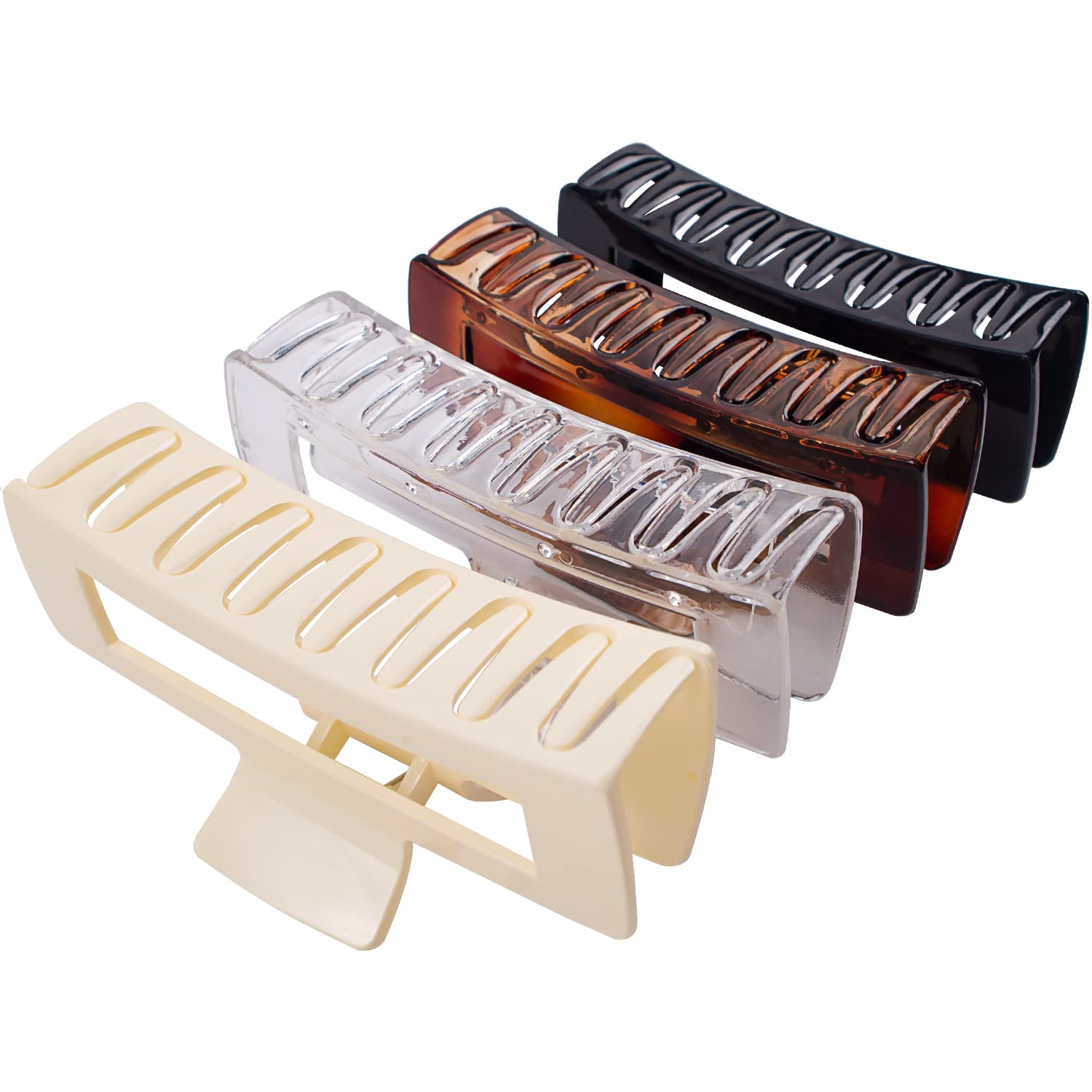 Photo 1 of 4 Pack Extra Large Hair Claw for Women, 5'' Strong Hold Bright Clamps for Thick and Long Hair, 90's Non-slip Square Jaw Clips for Curly Hair,