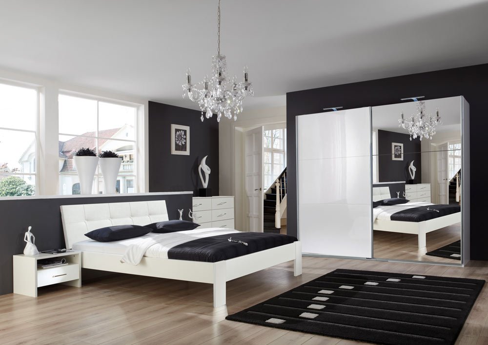 3-tlg. Schlafzimmer in Pearlglanz Softwhite/alpinweis, Kleiderschrank B
