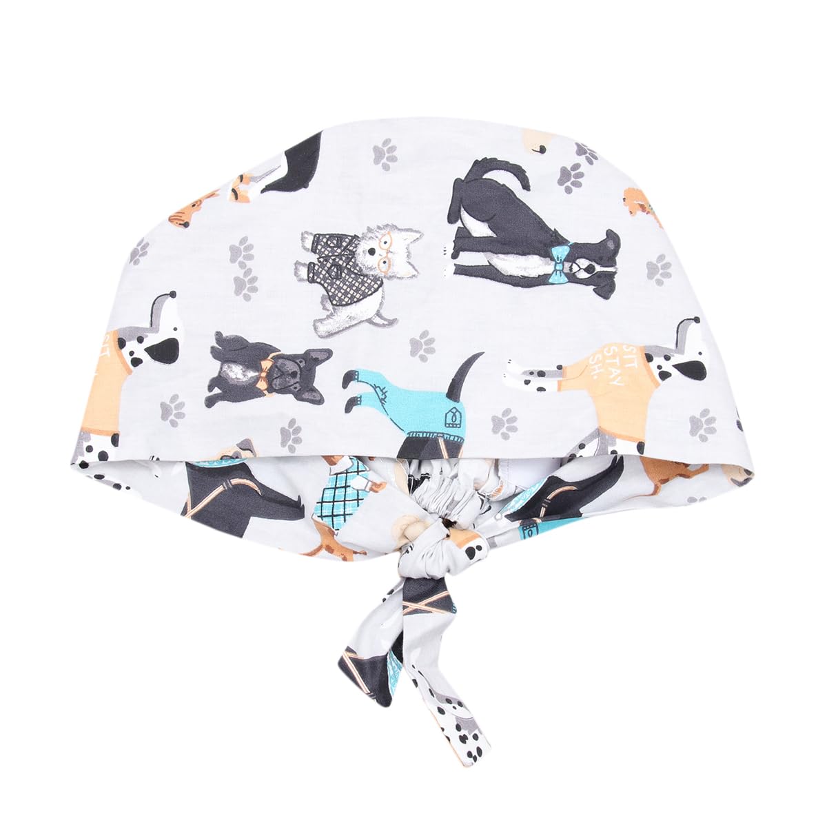 PRETYZOOM Nurse Hat with Button, Surgical Animal Print Cotton Scrub Cap, Doctor Adjustable Scrub Cap Printed for Chef Work Medical Adult Women Men, Cotton White