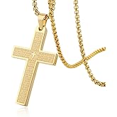 HZMAN Stainless Steel Mens Womens Cross Necklace Lord's Prayer Pendant, 4 Colors Available