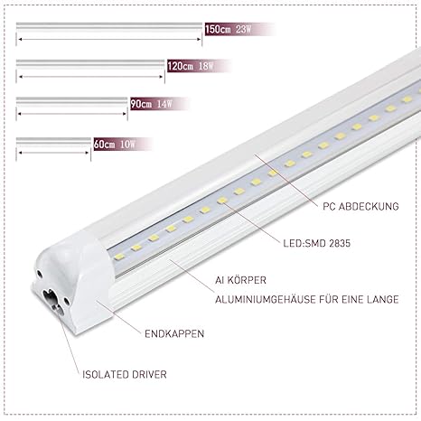 T8 LED Röhre 150cm Leuchtstoffröhre komplett Leuchtstofflampe Röhrenlampe 23w 2300 Lumen Kaltweiss 6000K LED Tube Unterbauleu