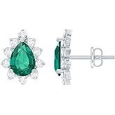 Certified 1.4 Carat Lab Grown Emerald Stud Earrings in Silver, Aaaa Quality, Emerald Teardrop Earrings - Gift For Her