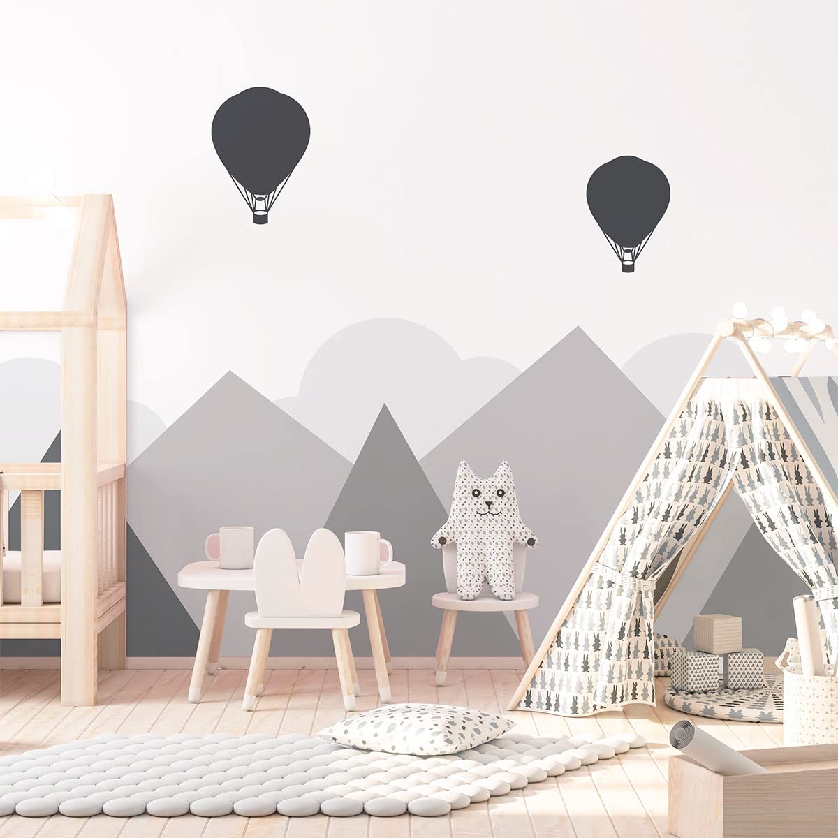 Children's Wall Stickers - Baby Room Decoration - Children's Wall Stickers - Scandinavian Wall Sticker - Giant Scandinavian Mountains Bergen - Height 80 x Length 105 cm