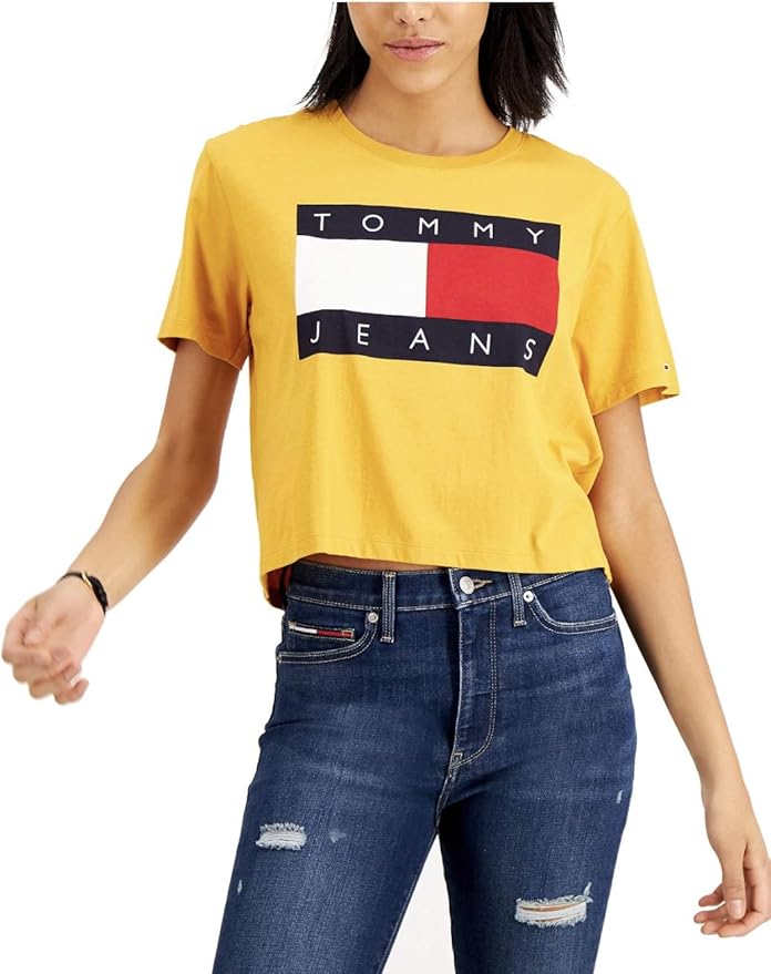Tommy Hilfiger Damen Cropped Flag Tee TShirt Amazon.de Bekleidung