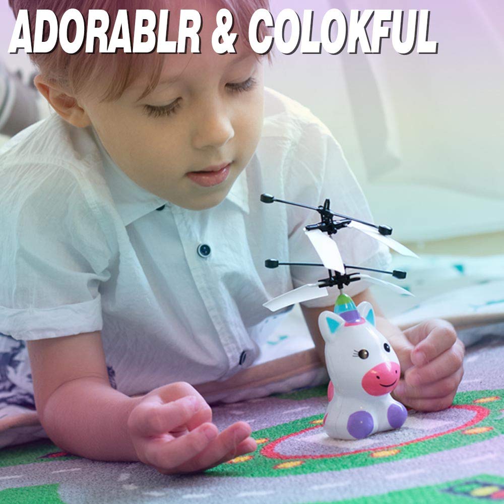 RC Helicopter Rechargeable Mini LED Light Up Infrared Induction Drone Flying Toys - Unicorn RC Toy Drone for Kids Boys Girls Indoor Games by PALA PERRA