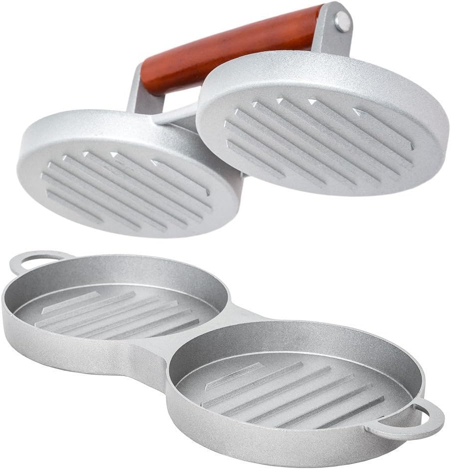Godskitchen Burger Press Double Holes Aluminum No-Stick Coating Hamburger Patty Maker